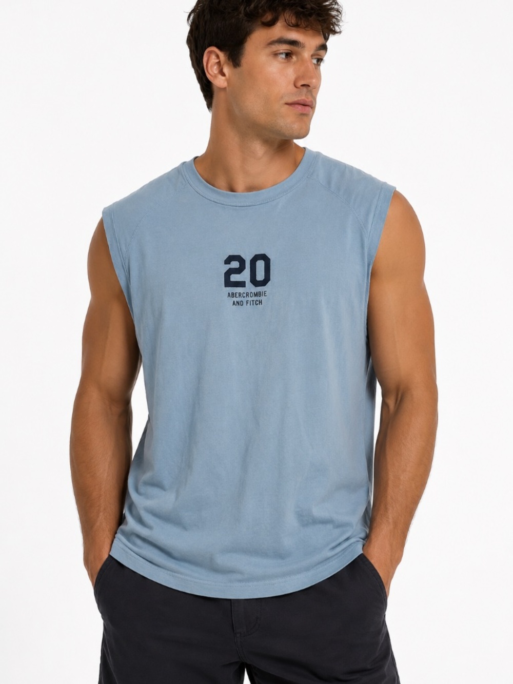 Abercrombie & Fitch Vintage Y2K Light Blue Sleeveless Graphic Muscle Tank